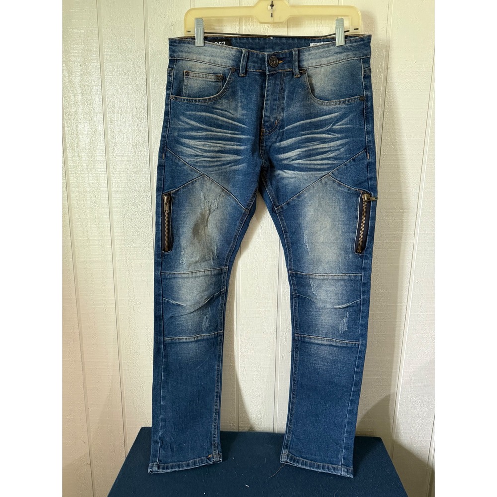Royal Seven RS7 Mens Moto Jeans 30x31 Blue Distressed Slim Fit Premium Flex